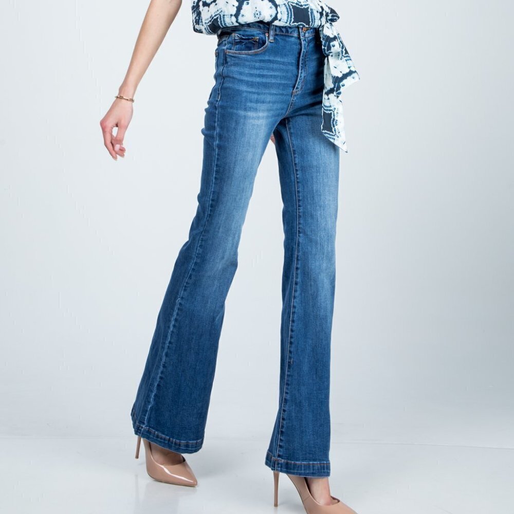 High Rise Flare Bell Bottom Medium Wash Jean - Picture 2 of 5